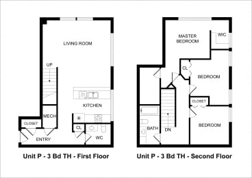  Floor Plan 3 Bedrooms / 2 Bathrooms Townhome