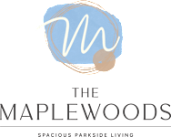 The image is a logo for a parkside living named The Elmwoods.