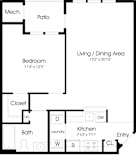 1 Bedroom Floor Plan at The Apartments at Cambridge Court, Rosedale, MD, 21237