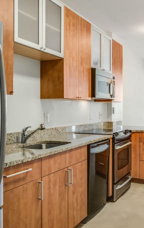 A kitchen with wooden cabinets and stainless steel appliances at Kalorama Park, Washington, DC 20009