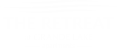 a white and black logo for the retreat at grand lake apartments