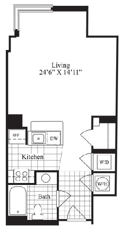 Studio floorplan for The Astor, at Wentworth House,North Bethesda