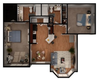 2 bed 2 bath Hampton Floor Plan at Park Hudson Place Apartments, Texas