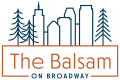 the balsam on broadway logo with buildings and trees