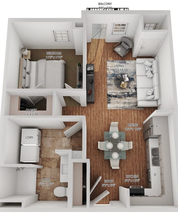a 3d drawing of a floor plan with a wood floor