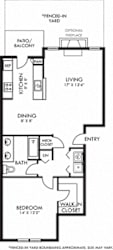 Belwood with Fenced-in Yard 1 bedroom apartment. Kitchen with bartop open to living & dinning rooms. 1 full bathroom, double vanity. Walk-in closet. Patio/balcony open to yard. Optional fireplace.