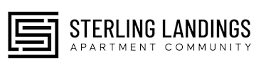 The image is a logo for Sterling Landings Apartment Community.