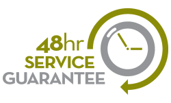 a graphic of a clock with the words 40 hr service guarantee
