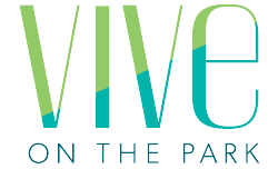 A logo with the text "Vive on the Park" in green and blue.