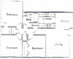  Floor Plan 3 bed 1 Bath