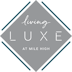 living ux at mile high logo with a gray diamond shape on a blue background