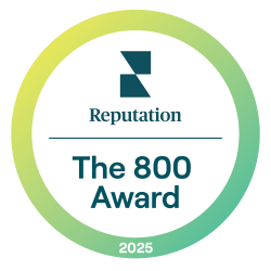 A circular logo with the text "Reputation The 800 Award 2025".