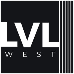 the logo for lyla west on a black background with a barcode
