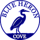 A blue heron is depicted in a circular logo with the words "Blue Heron Cove" written around it.