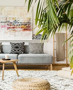 Furnished living room with plants and decorations