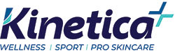 The image is a logo for a company named Kinetica, which is related to wellness, sport, and pro skincare.