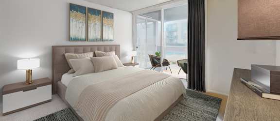 A bedroom with a large bed and a painting on the wall.