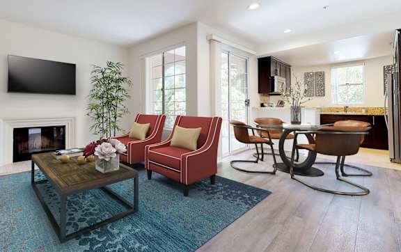 the swimming pool at the apartments for rent  at L'Estancia, Studio City, California