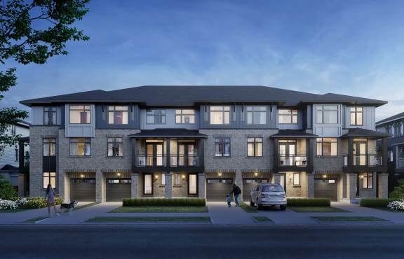 a rendering of a row of houses on a street