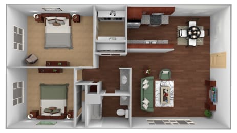 2 Bedroom 1 Bath Sq.Ft.: 950 Floor Plan at Monaco Lakes, Denver