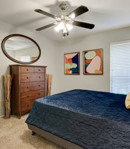 Bedroom With Ceiling Fan at Southern Oaks, Fort Worth, TX, 76132
