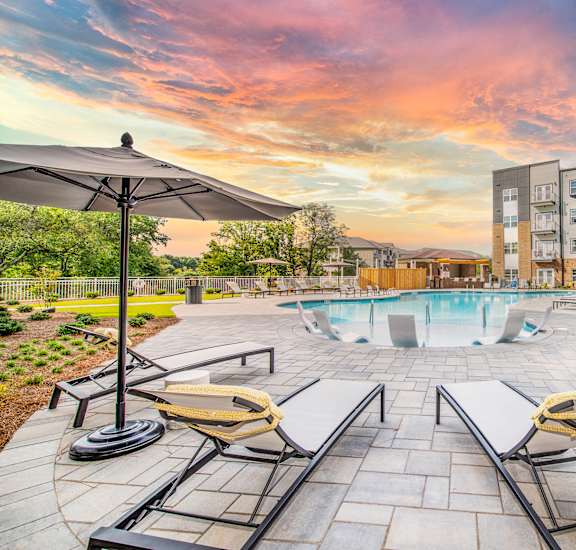 swimming pool and lounge chairs