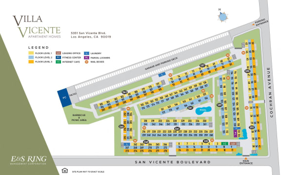 a site map of the villa vinicien condo site plan at Villa Vicente, Los Angeles, CA
