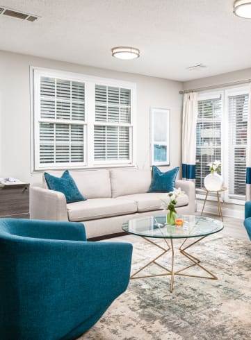 Bright Living Room at Elite at Lakeview in College Park, GA