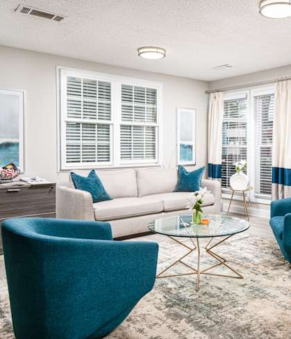 Bright Living Room at Elite at Lakeview in College Park, GA