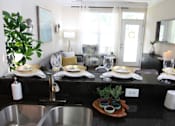 Thumbnail 5 of 18 - View of the living room from the kitchen in the model home at Harbour Breeze Apartments in Suffolk Virginia