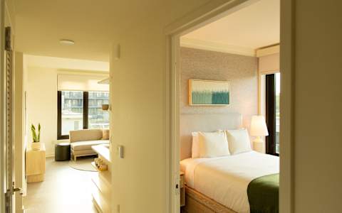 Bedroom with Nightstand at Scout Living, powered by Placemakr, Atlanta, GA, 30308
