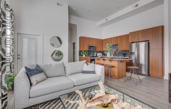 a living room with a couch and a coffee table