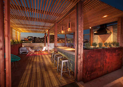 Wooden deck with bar at Agave, San Antonio, TX, 78205