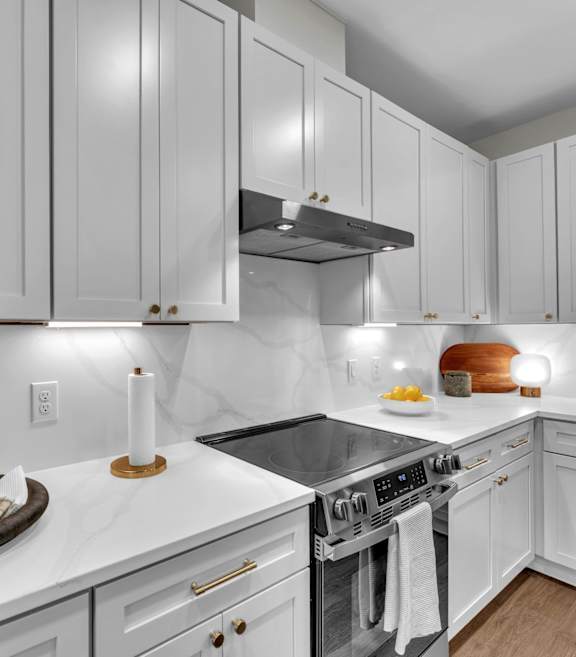 White Kitchen with cabinetry at Plaza at Pinnacle Hills, Rogers, 72758