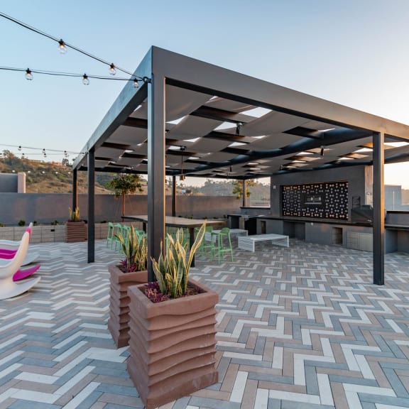 Outdoor lounge area at Gravity, San Diego, 92120