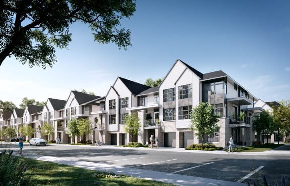 a rendering of a row of houses on a street