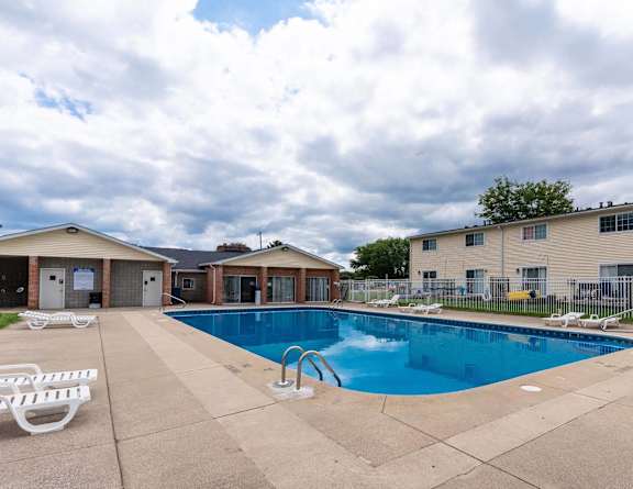 our resort style pool is next to the building of our apartments