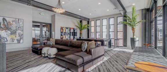 a living room with a couch and a table