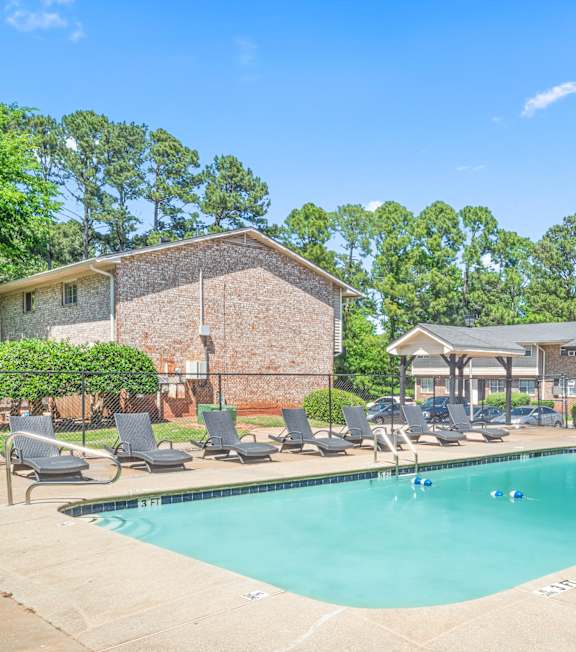Clear blue pool view at Pinewood Townhomes, Tucker, GA, 30084