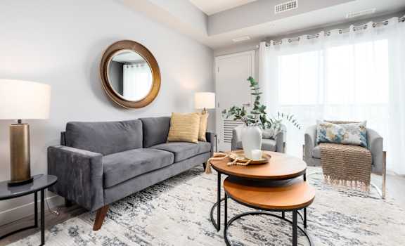 a living room with a couch and a coffee table