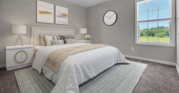 Bedroom with window and nightstand at Arrowood Farms, Clarksville, Tennessee