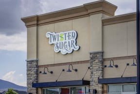 a building with a sign on the side of it
