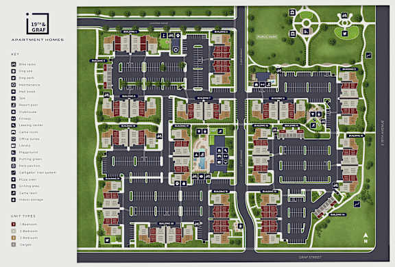 a map of the layout of a campus with roads and buildings