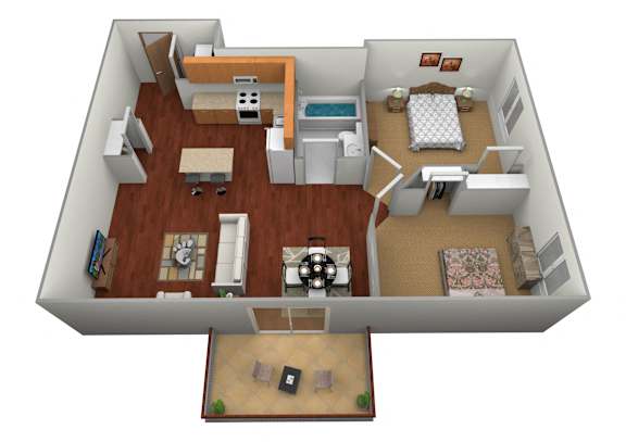 Floor Plan  2 bed 1 bath Floor Plan at Stetson Village Apartments, Minnesota