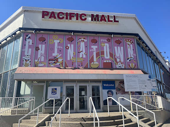 The Pacific Mall Chinatown storefront with a large banner above the entrance.