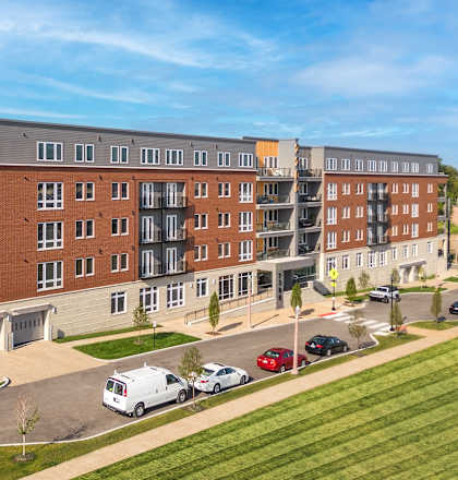 an aerial view of an apartment building on a city street at 2200 LaSalle Apartments, Missouri, 63104