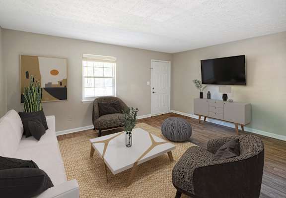 a living room with a couch and a coffee table