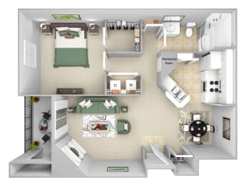 Lantern Woods - A3 - The Lighthouse - 1 bedroom - 1 bath - 3D floor plan