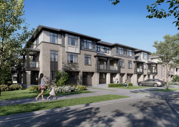 a rendering of an apartment building on a city street