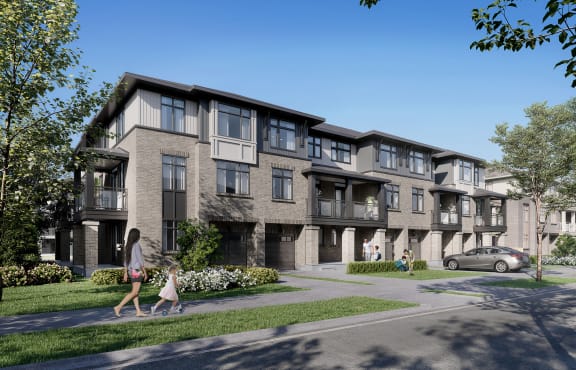 a rendering of a row of houses on a street
